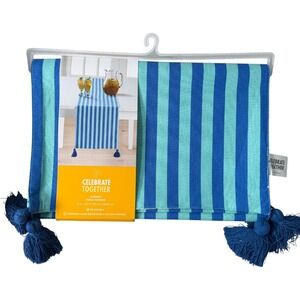 Celebrate Together Summer‎ Table Runner 13x72 Blue Striped Reversible Tassels